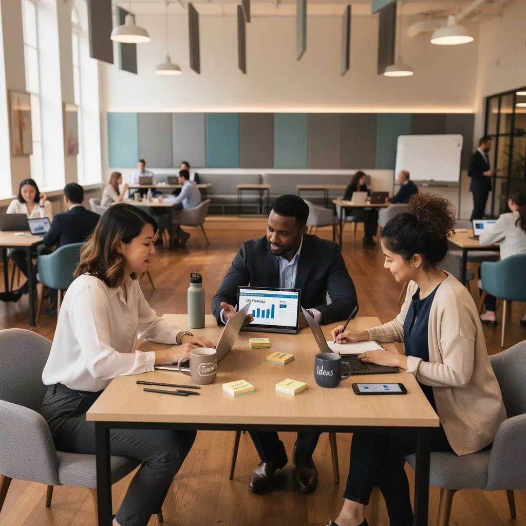 Indywidualne stanowisko pracy z roślinnością poprawiającą atmosferę.
